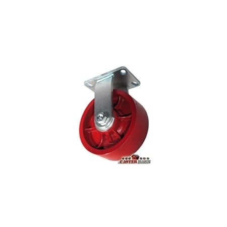 6x3 Kingpinless Heavy Duty Rigid Caster, Red Ductile Iron Wheel -